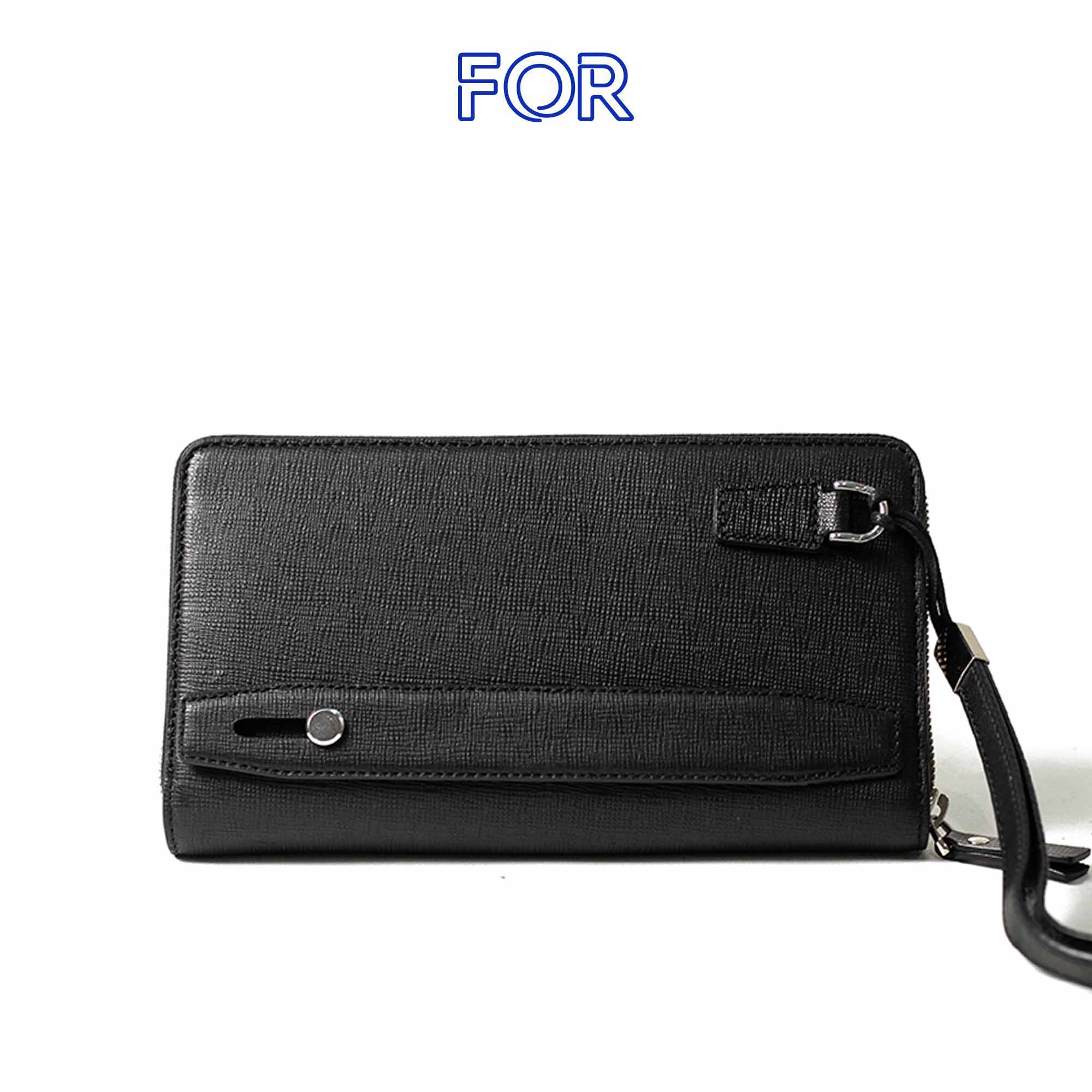 CLUTCH CẦM TAY DA BÒ EPSOM MINI  1 KHÓA MÀU ĐEN C14D
