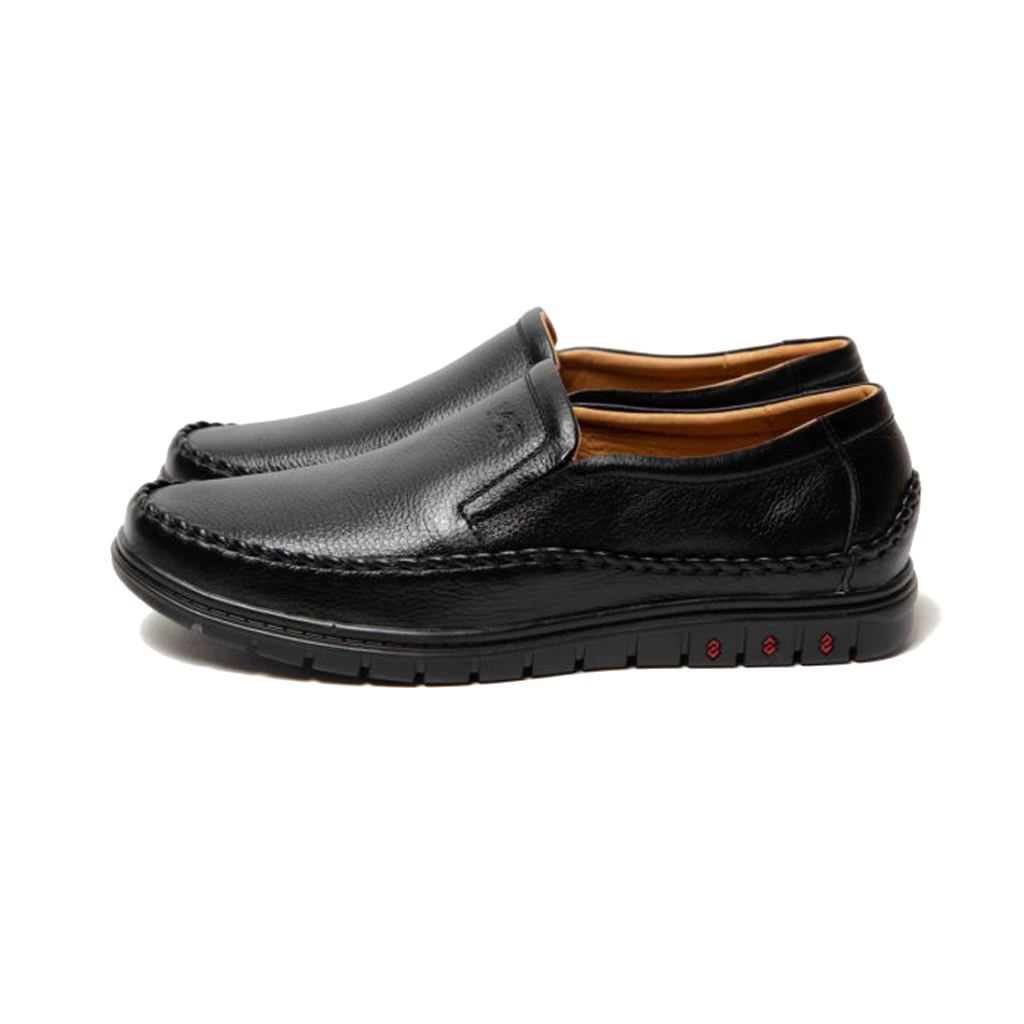 GIÀY SLIP-ON DA BÒ MÀU ĐEN ĐẾ ĐEN F03