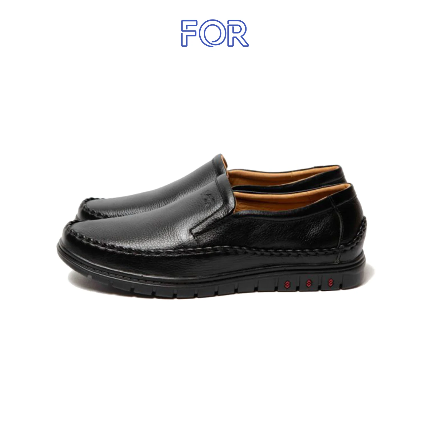 GIÀY SLIP-ON DA BÒ MÀU ĐEN ĐẾ ĐEN F03