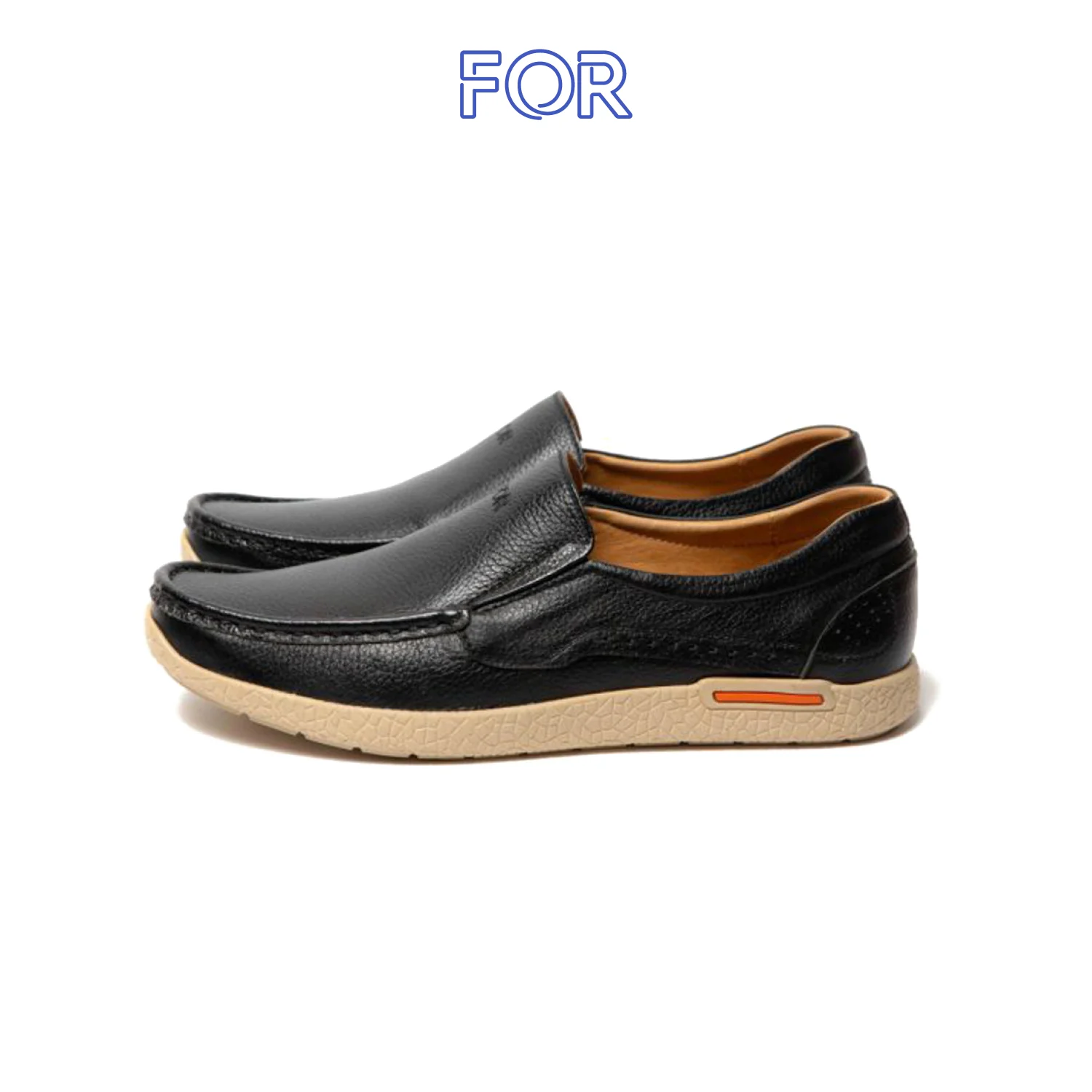 GIÀY SLIP-ON DA BÒ MÀU ĐEN ĐẾ VÂN F05