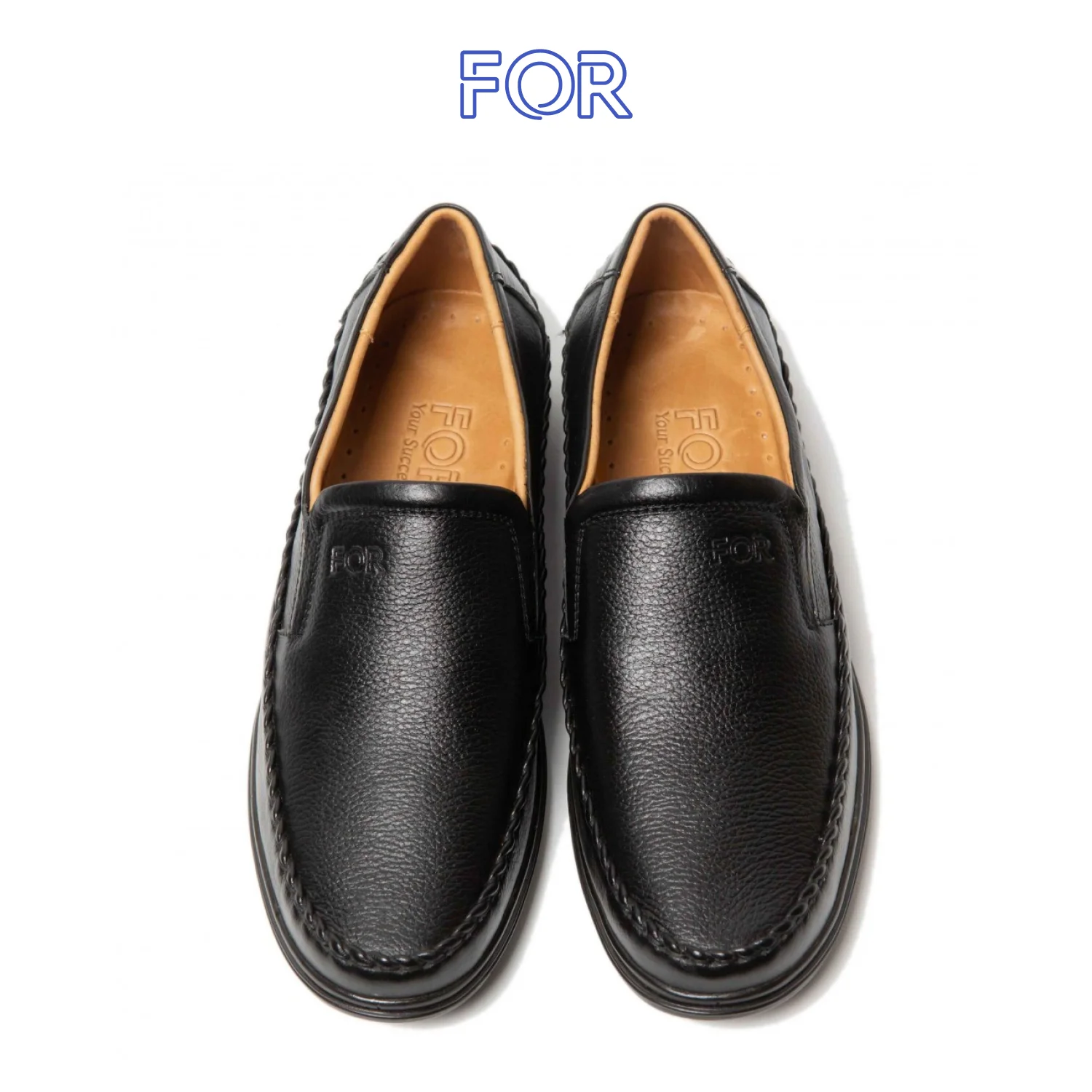 GIÀY SLIP-ON DA BÒ MÀU ĐEN ĐẾ ĐEN F03