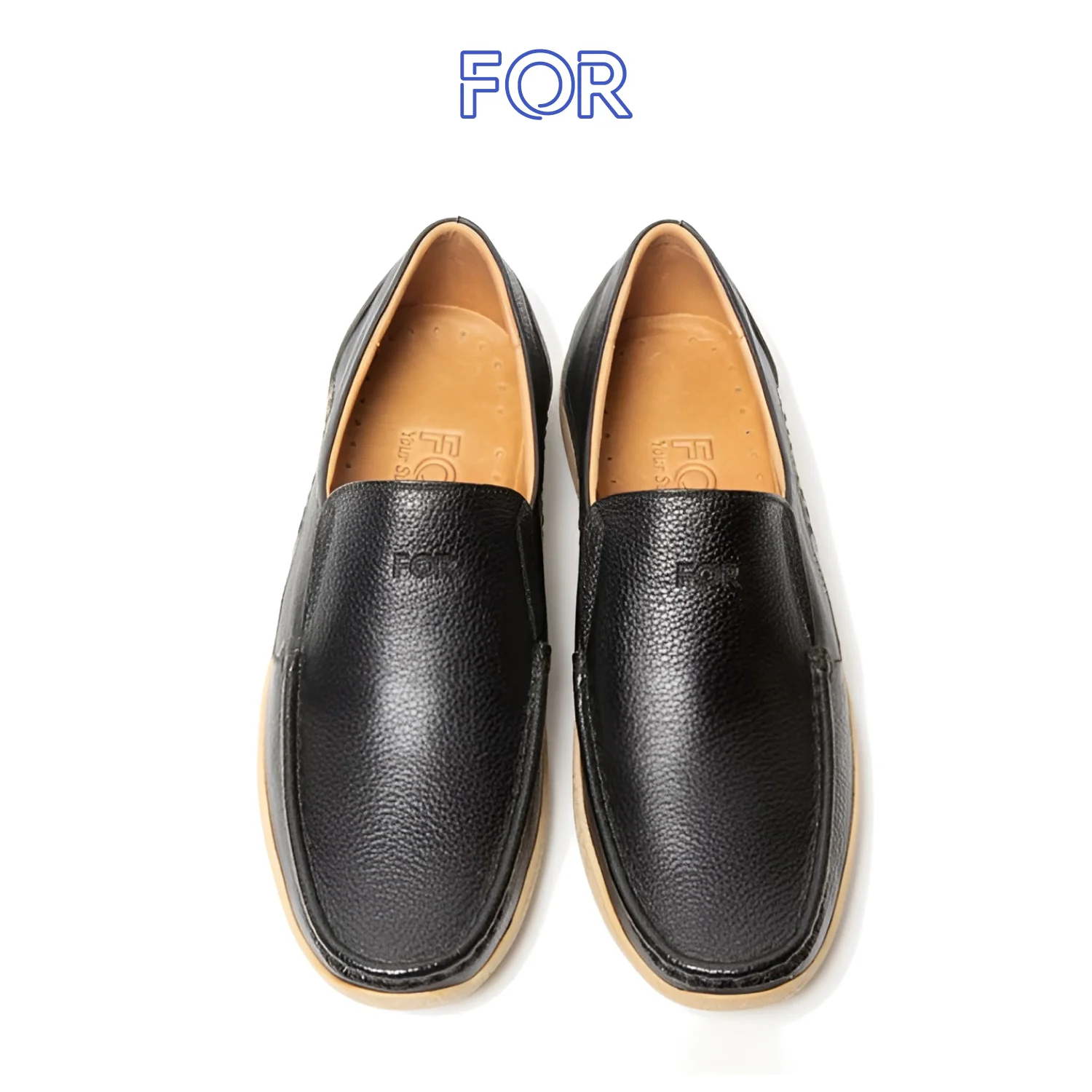 GIÀY SLIP-ON DA BÒ MÀU ĐEN ĐẾ VÂN F05