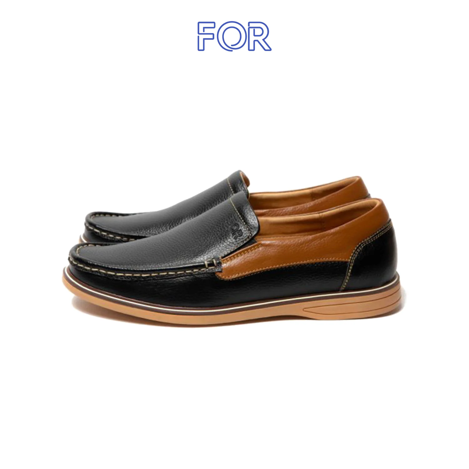 GIÀY SLIP-ON DA BÒ MÀU ĐEN ĐẾ NÂU F06
