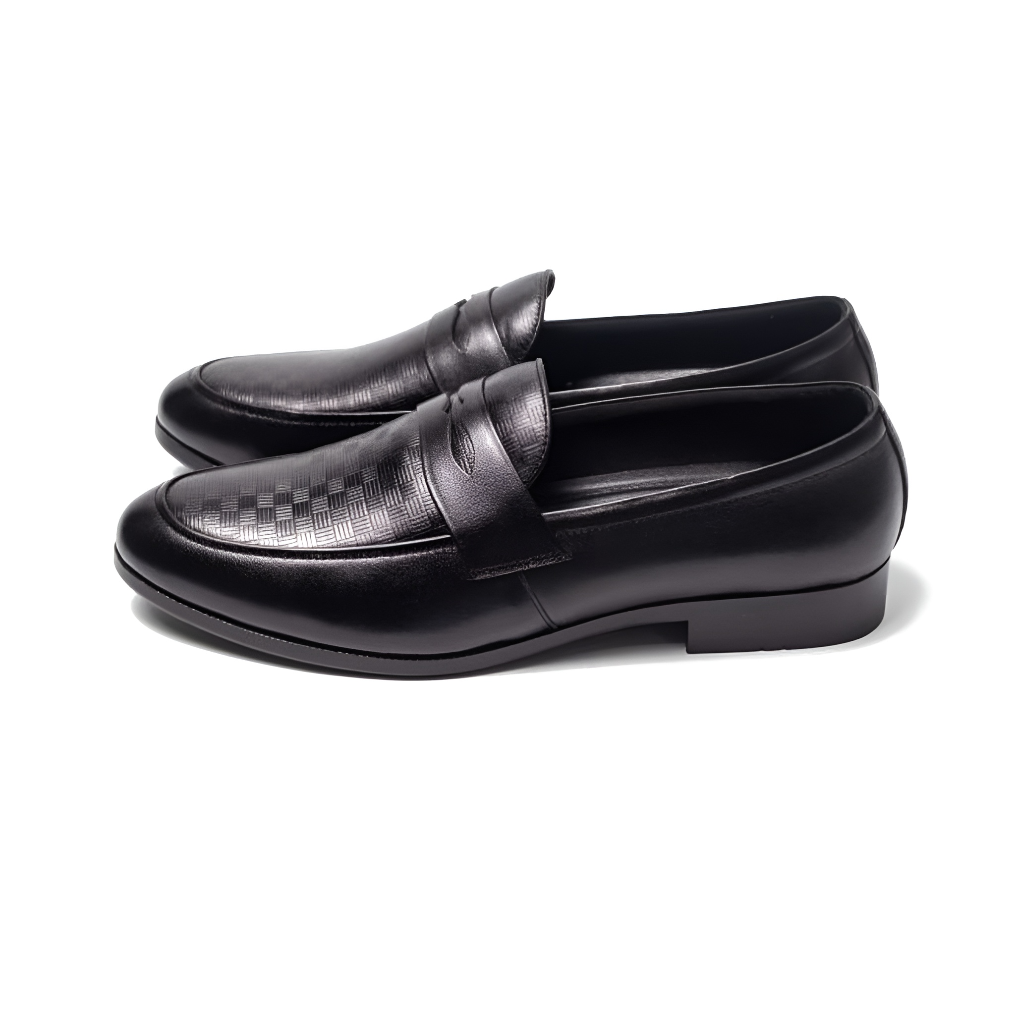 GIÀY PENNY LOAFER DA BÒ VÂN ĐAN MÀU  ĐEN PLF16