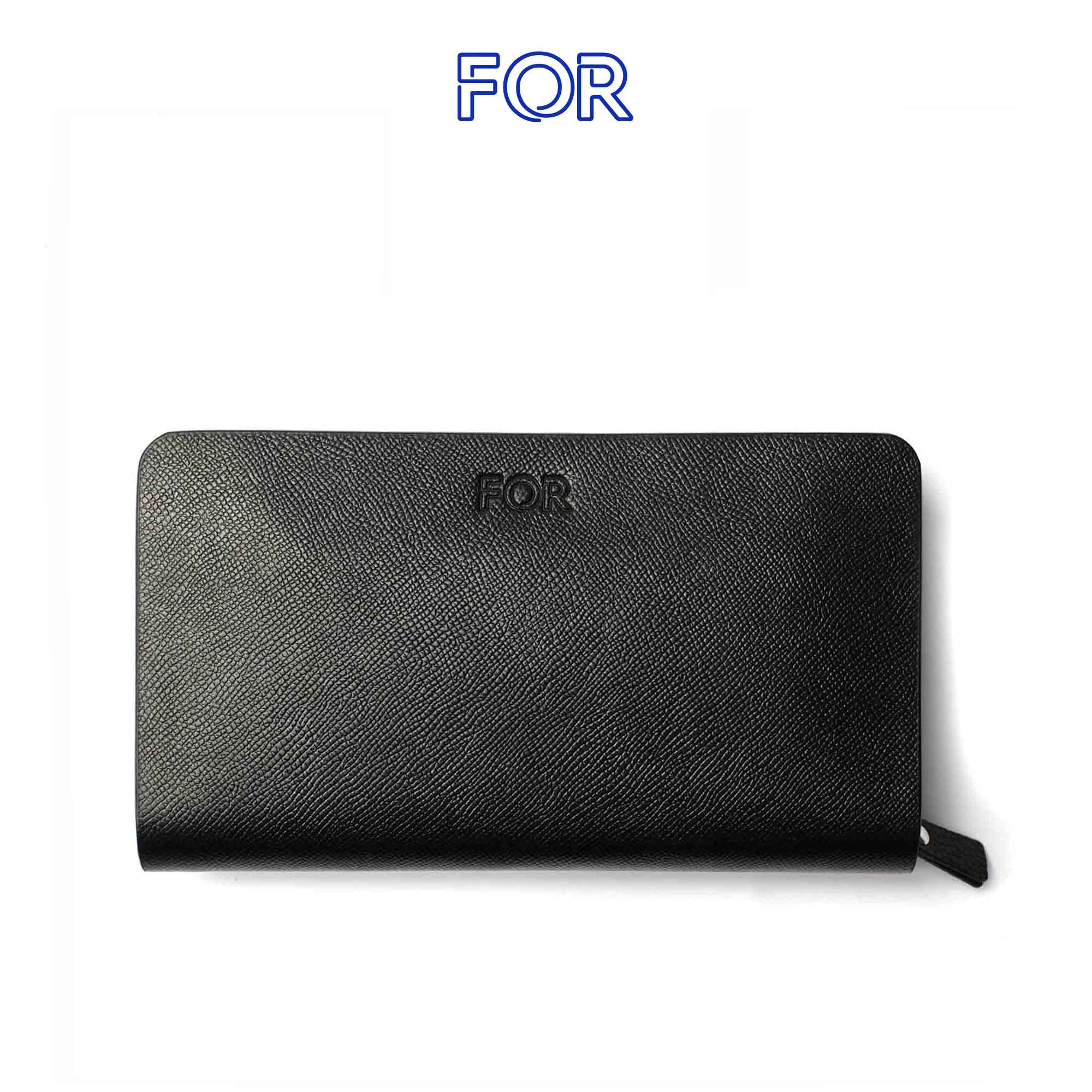 CLUTCH DA BÒ SAFFIANO MÀU ĐEN 2 ZIP C11