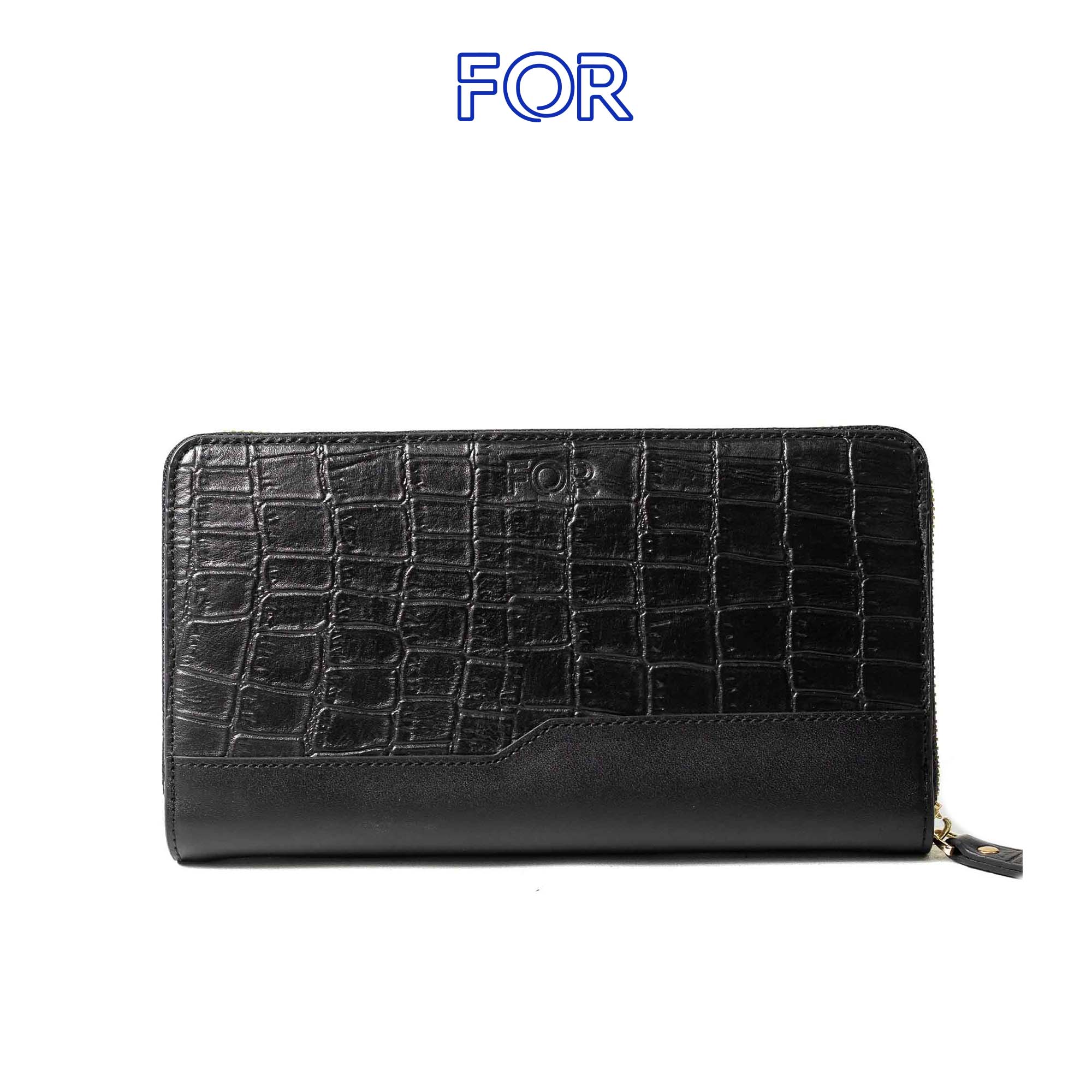 CLUTCH CẦM TAY DA BÒ VÂN CÁ SẤU  MÀU ĐEN C16D