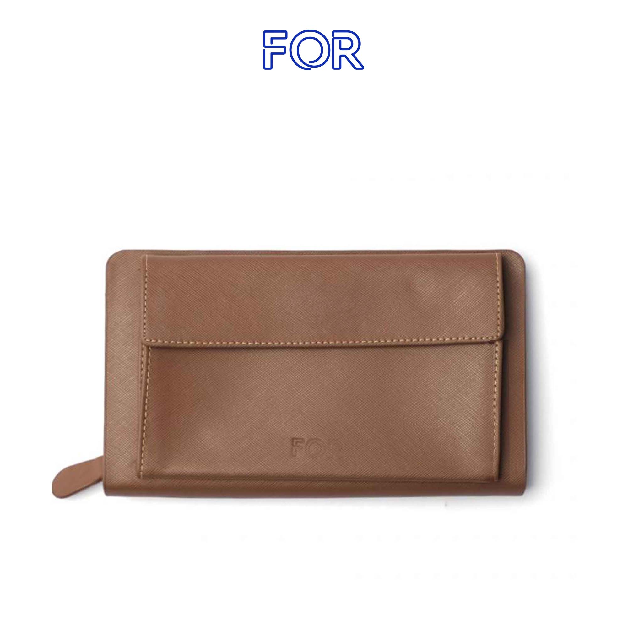 CLUTCH 2 KHÓA ZIP DA SAFFIANO MÀU  VÀNG BÒ V39