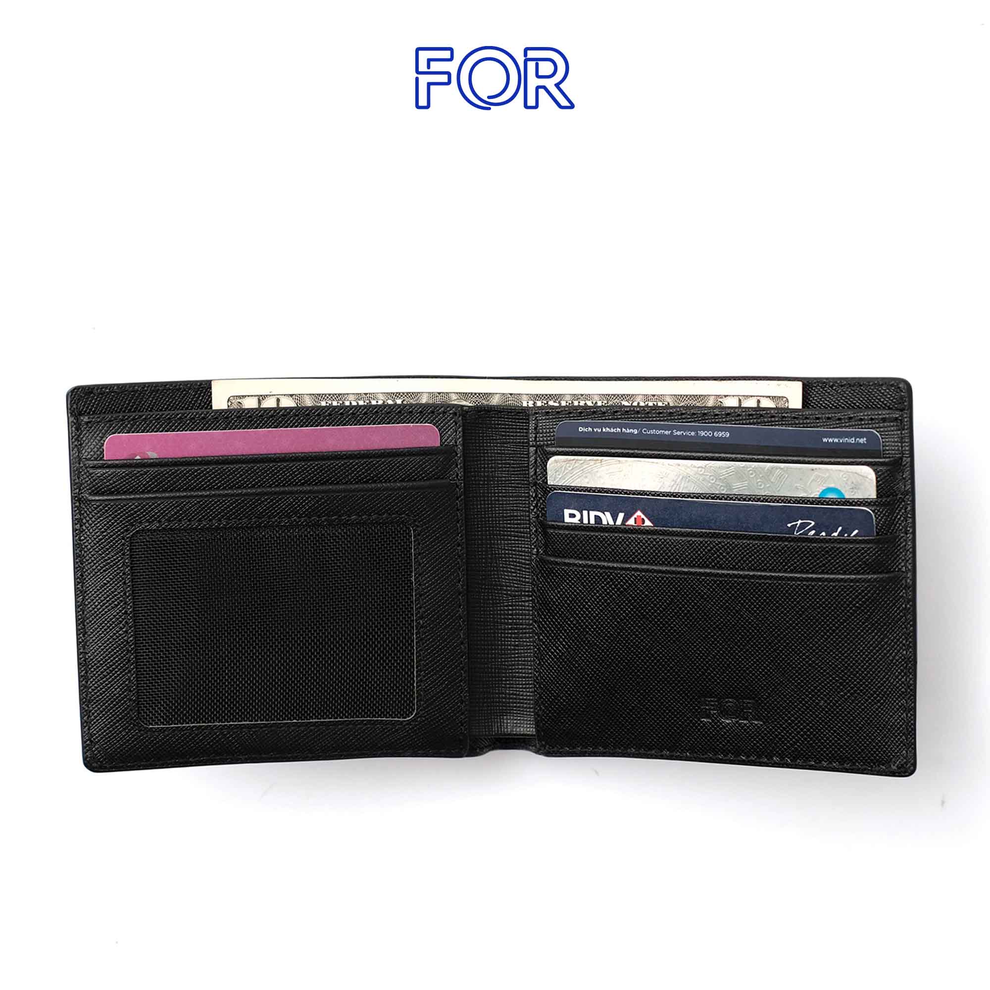 VÍ DA BÒ SAFFIANO MÀU ĐEN V82N