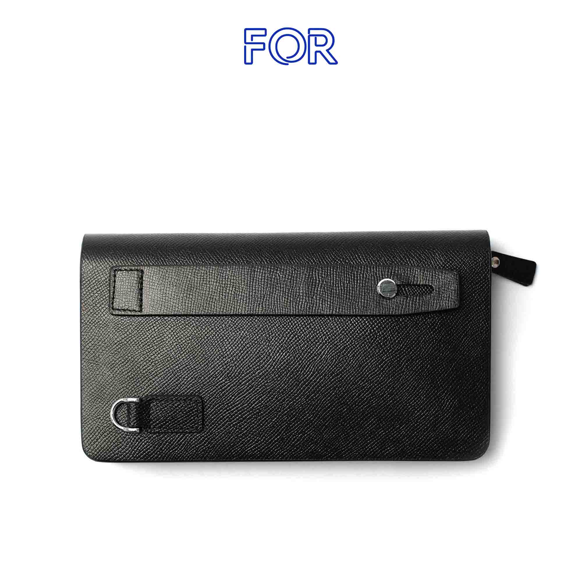 CLUTCH DA BÒ SAFFIANO MÀU ĐEN 2 ZIP C11