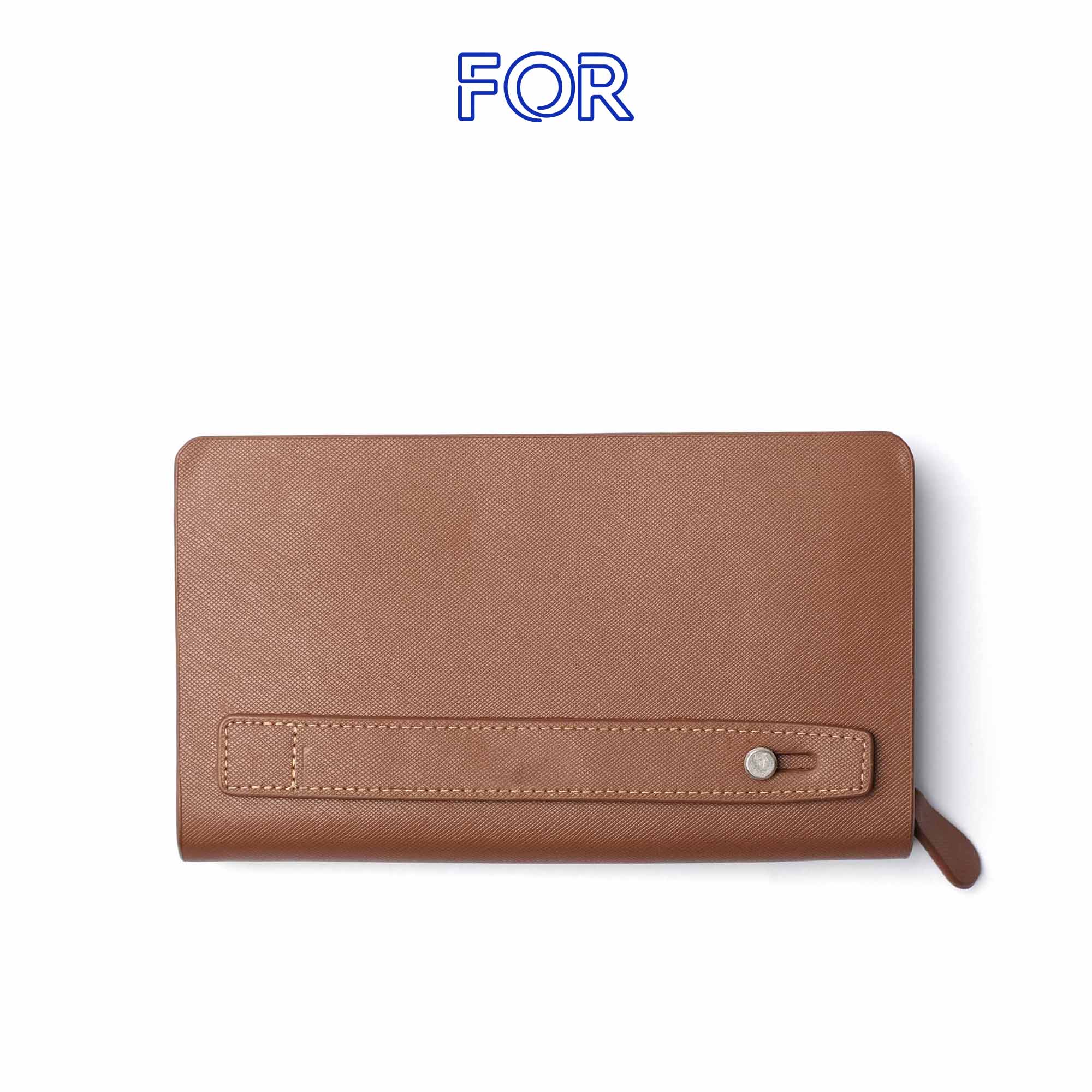 CLUTCH 2 KHÓA ZIP DA SAFFIANO MÀU  VÀNG BÒ V39
