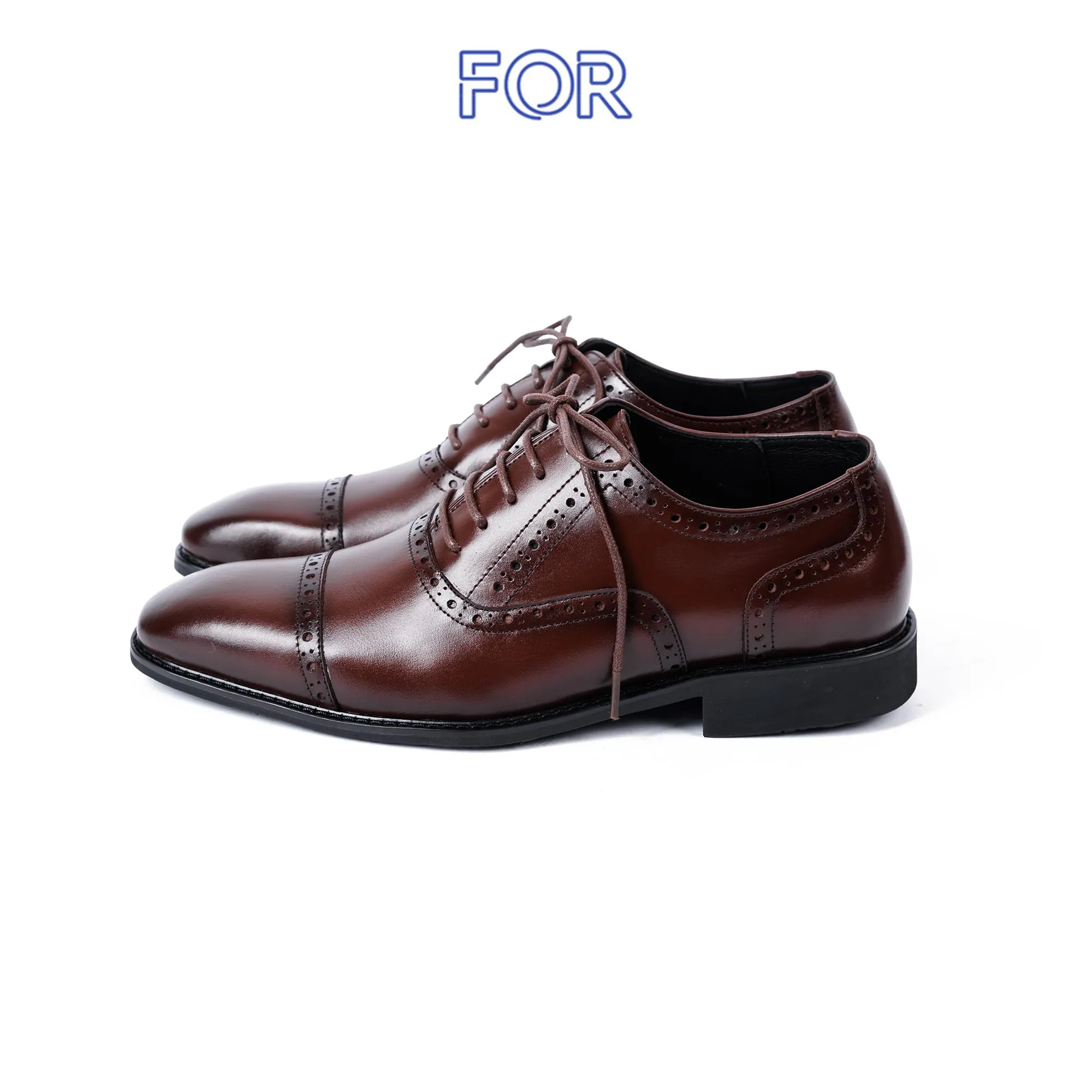 GIÀY CAPTOE OXFORD DA BÒ MÀU NÂU SẬM ĐẾ CAO SU CTF05