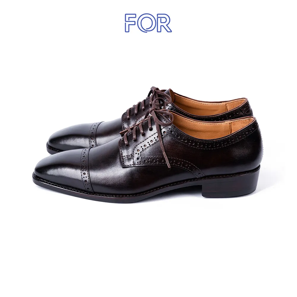 GIÀY CAPTOE DERBY DA BÒ Ý ĐẾ DA MÀU NÂU PATINA ZDF01