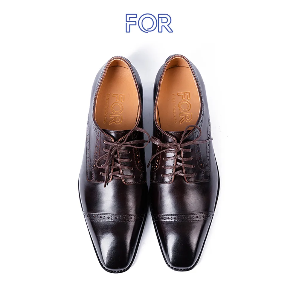 GIÀY CAPTOE DERBY DA BÒ Ý ĐẾ DA MÀU NÂU PATINA ZDF01