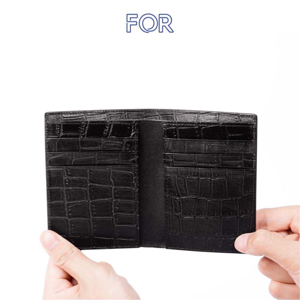 VÍ NAM DA BÒ VÂN CÁ SẤU MÀU ĐEN V46