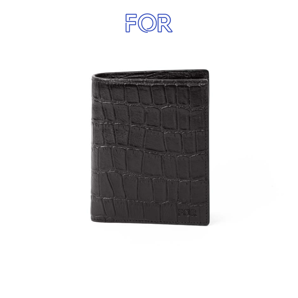 VÍ NAM DA BÒ VÂN CÁ SẤU MÀU ĐEN V46