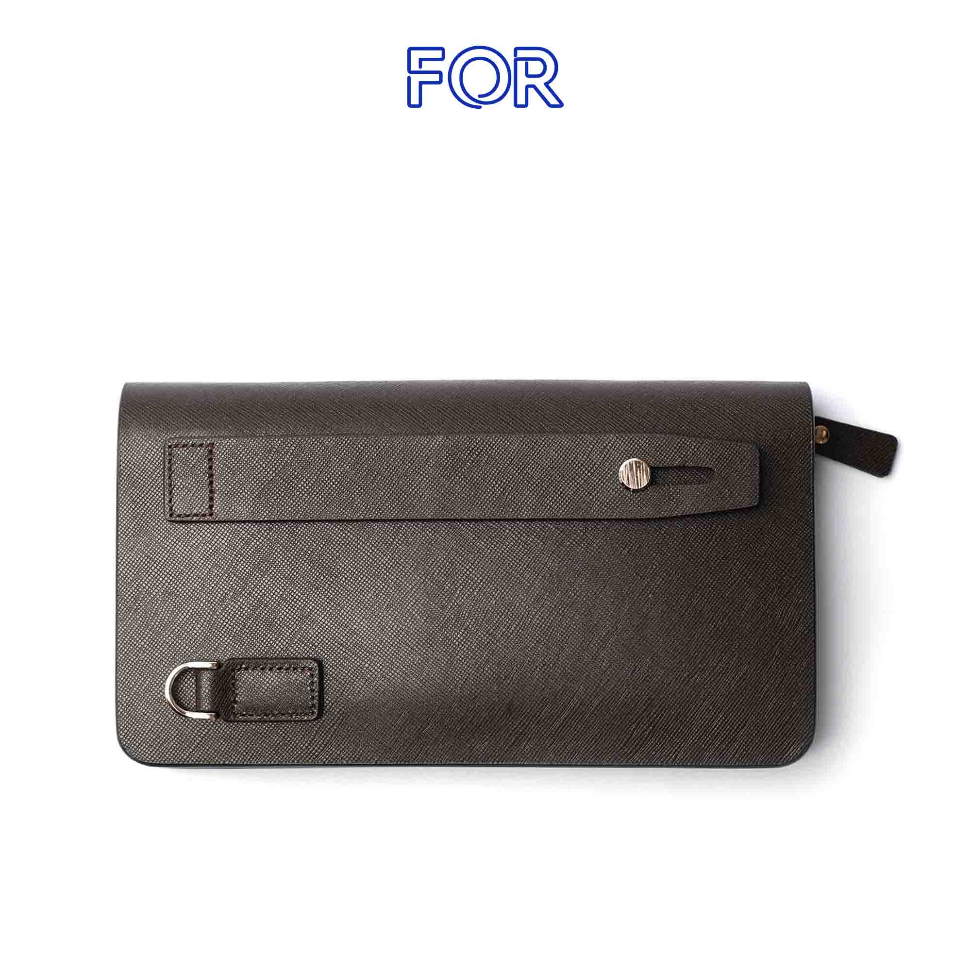 CLUTCH DA BÒ MILL HẠT KHÓA 1 ZIP MÀU NÂU C02