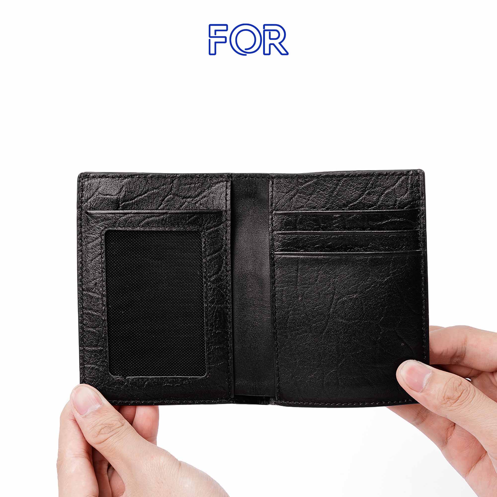 VÍ MỀM DA BÒ VÂN DA VOI MÀU ĐEN CÓ KHÓA V75D-D