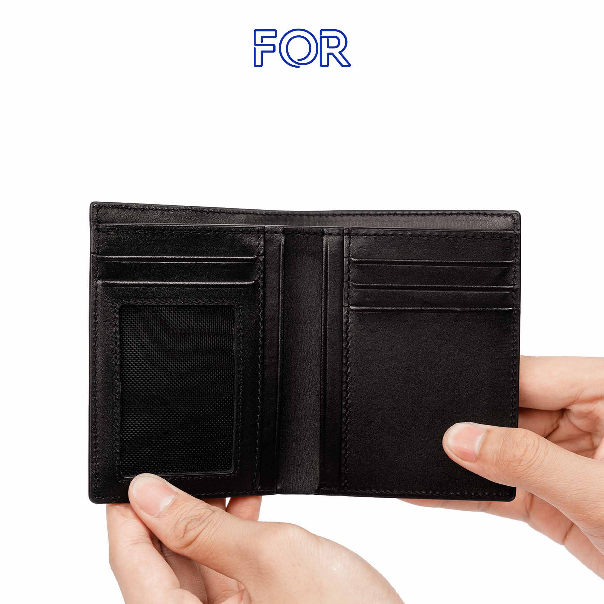 VÍ MINI DA BÒ TRƠN CÓ ĐƯỜNG MAY MÀU ĐEN V90D-D