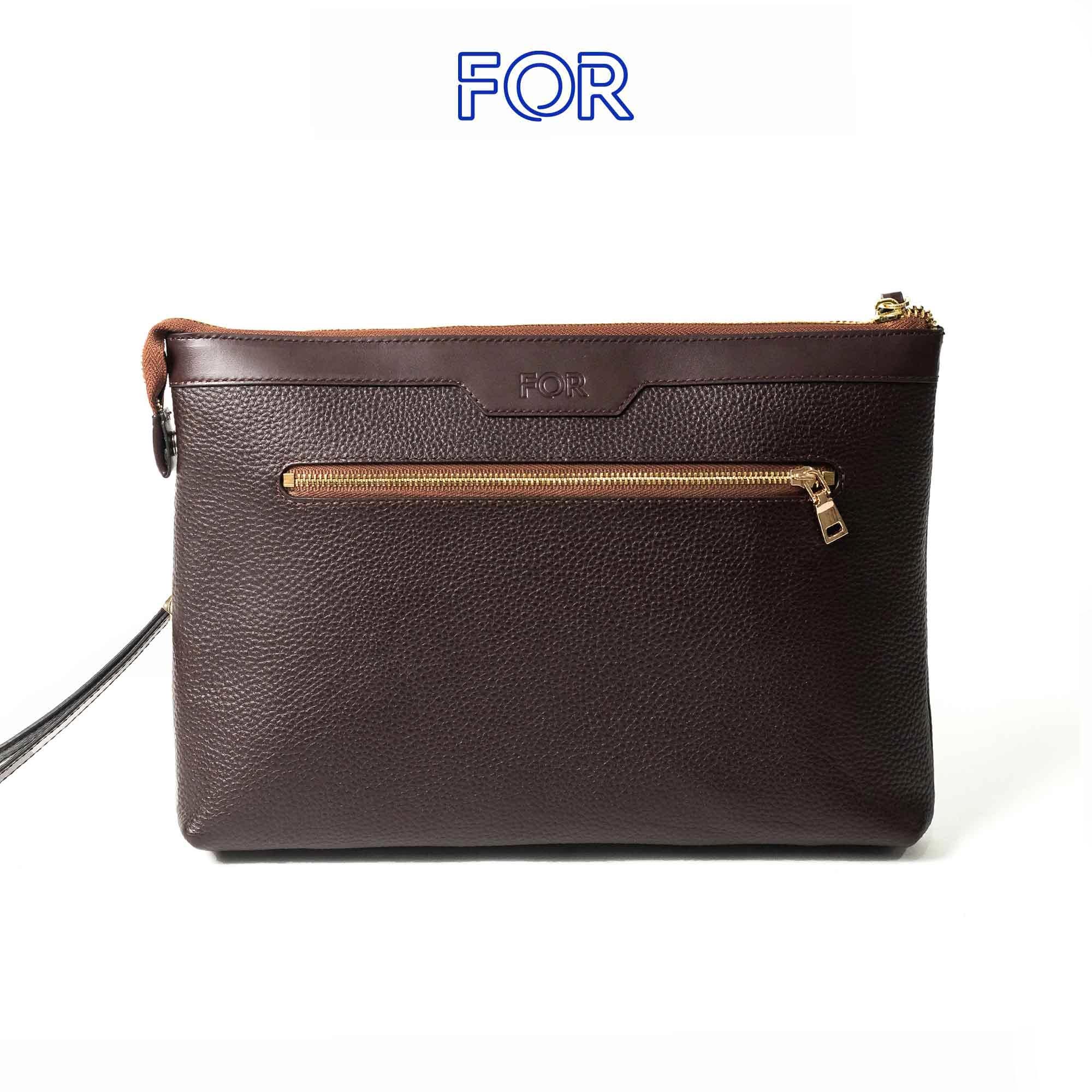 CLUTCH CẦM TAY PHOM LỚN DA BÒ  MILL MÀU NÂU C18