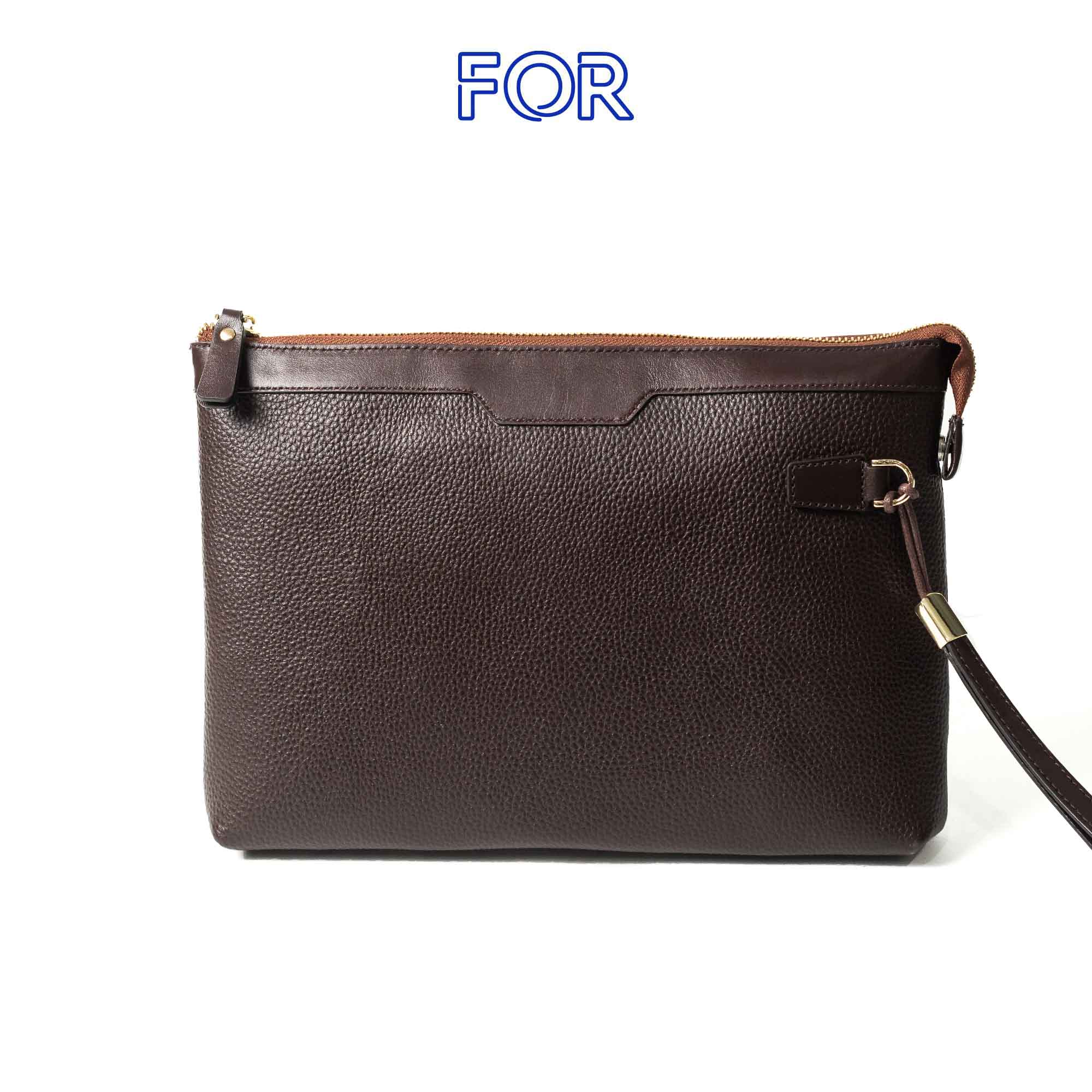 CLUTCH CẦM TAY PHOM LỚN DA BÒ  MILL MÀU NÂU C18