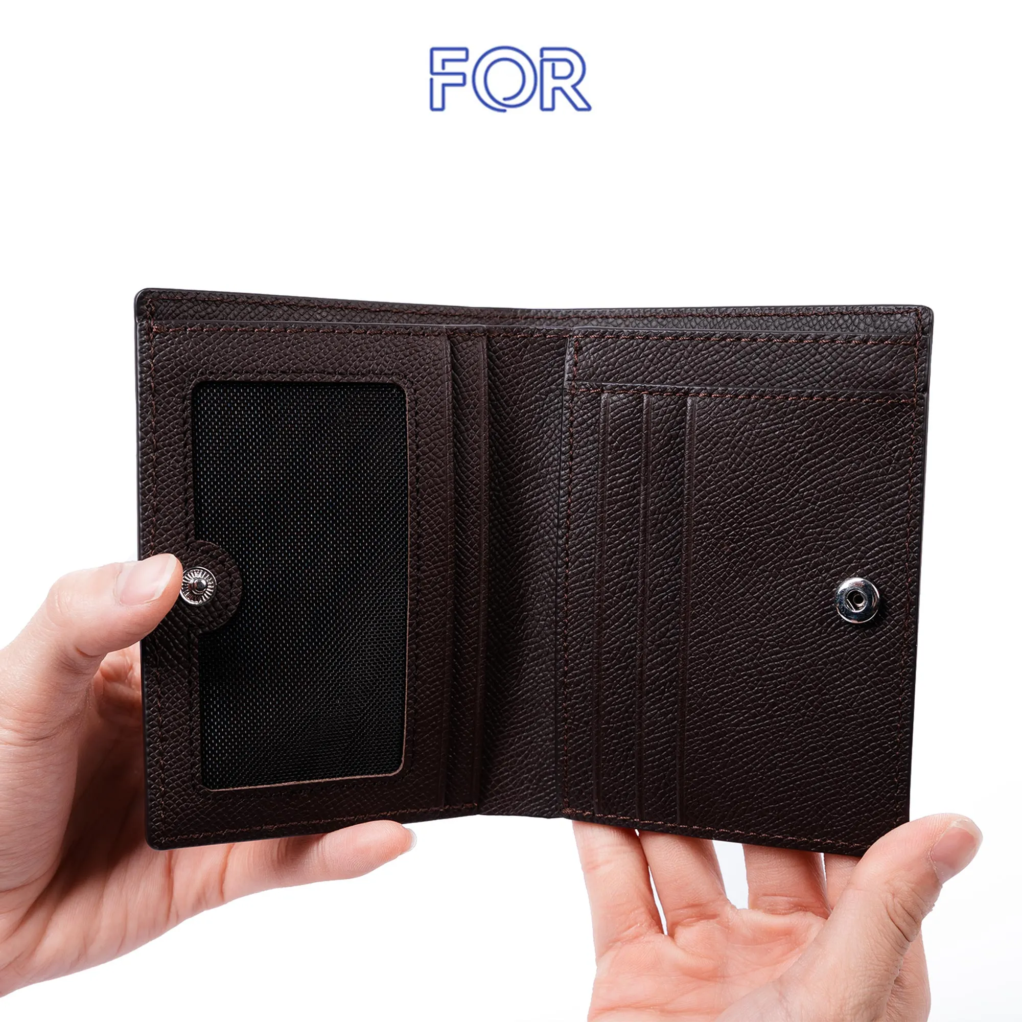 VÍ DA BÒ EPSOM MÀU NÂU CÓ CÚC BẤM V101