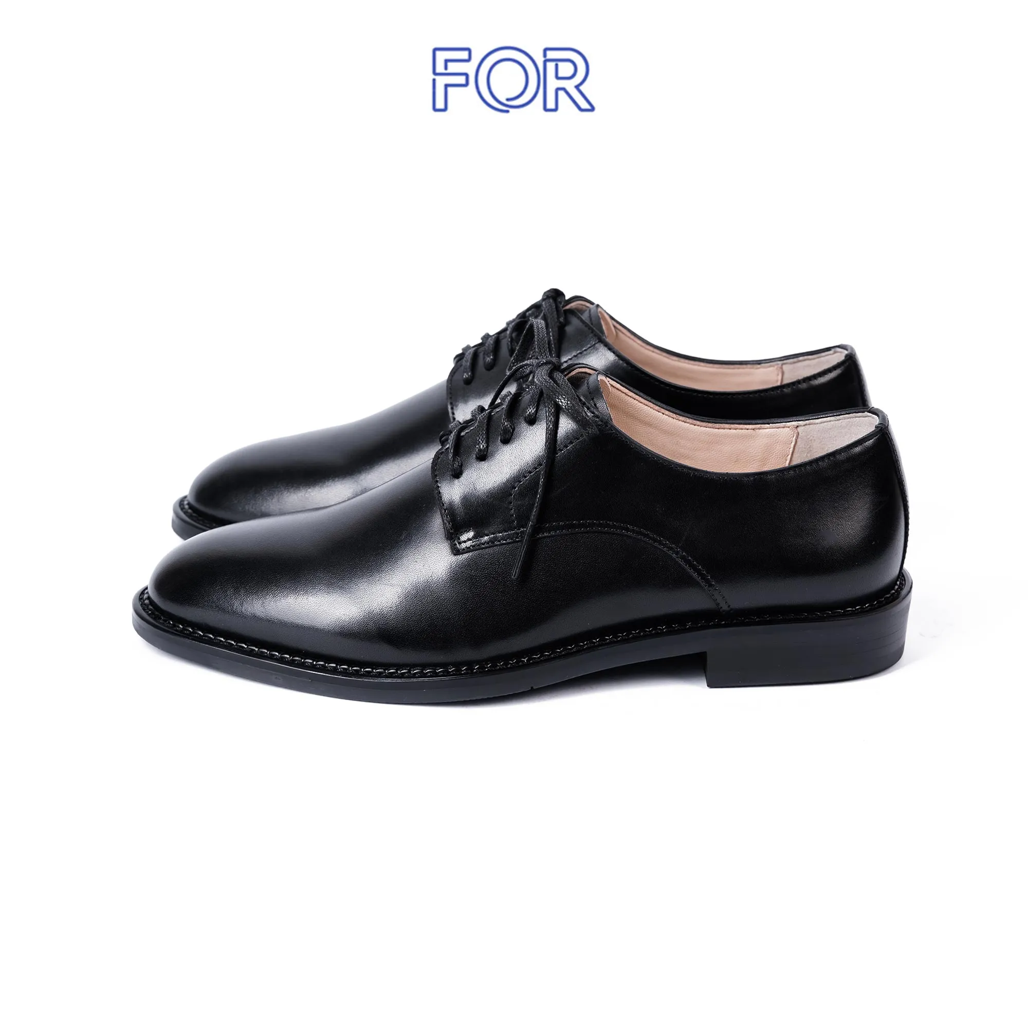 GIÀY DERBY DA BÒ MÀU ĐEN ĐẾ KHÂU MCKAY DF37