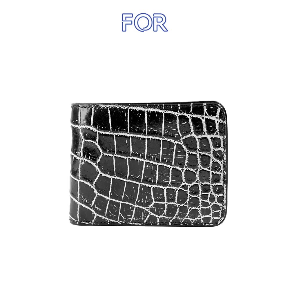 VÍ NGANG DA CÁ SẤU 2 MẶT MÀU ĐEN TRẮNG V01D-N