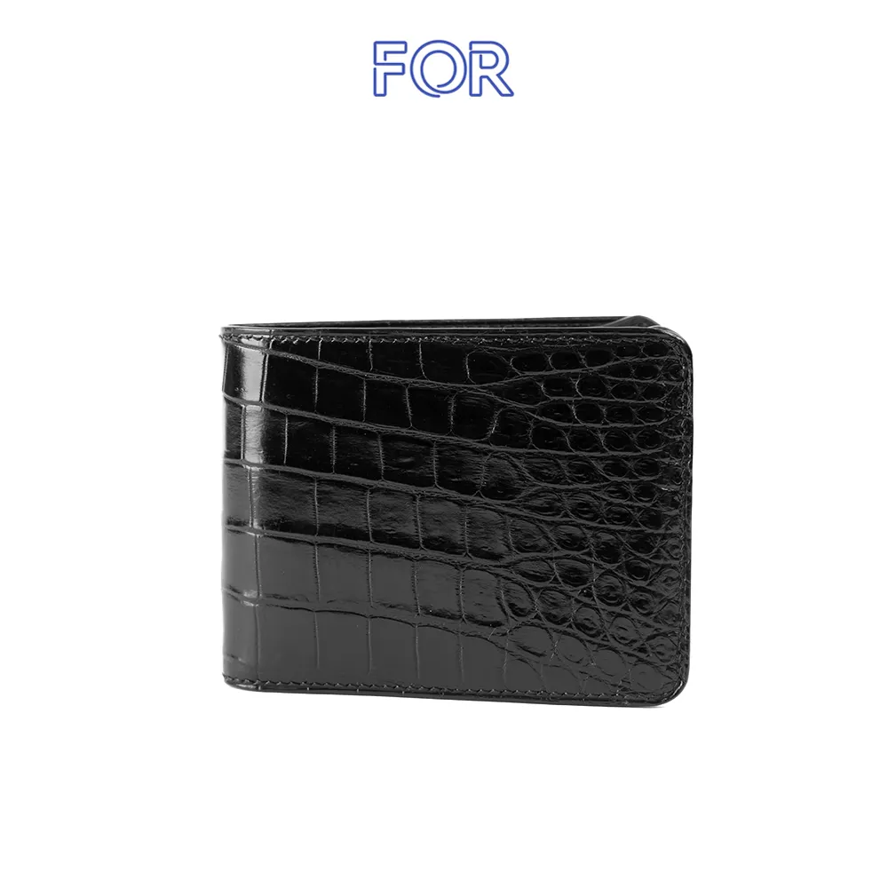 VÍ NGANG DA CÁ SẤU 1 MẶT PHỐI DA EPSOM MÀU ĐEN V06D-N