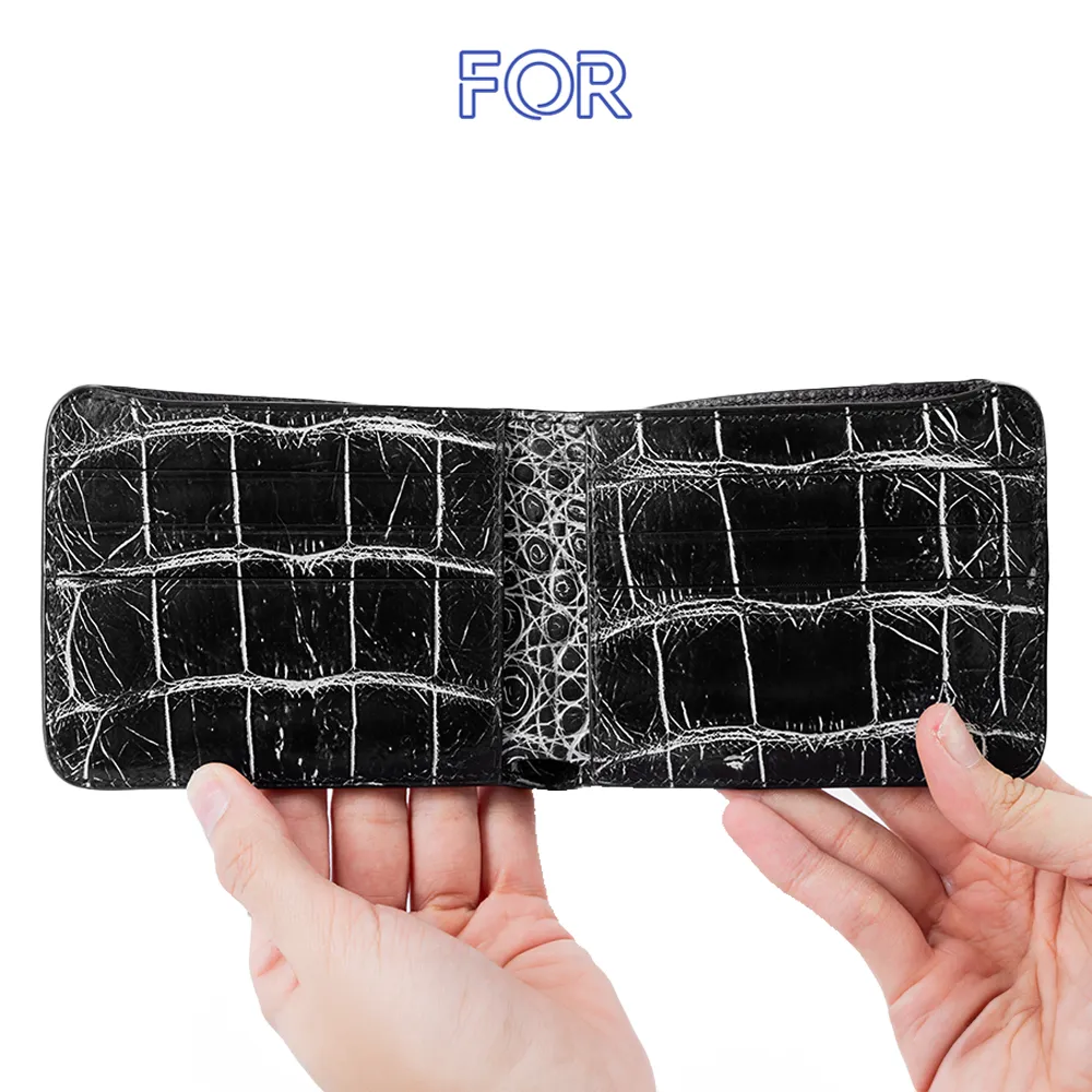 VÍ NGANG DA CÁ SẤU 2 MẶT MÀU ĐEN TRẮNG V01D-N