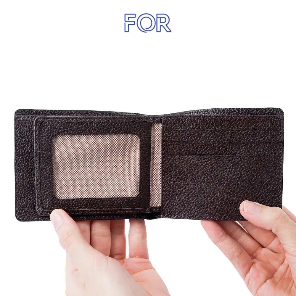 VÍ NGANG DA CÁ ĐUỐI KHÂU TAY THỦ CÔNG CÓ NGĂN PHỤ MÀU NÂU V03-N