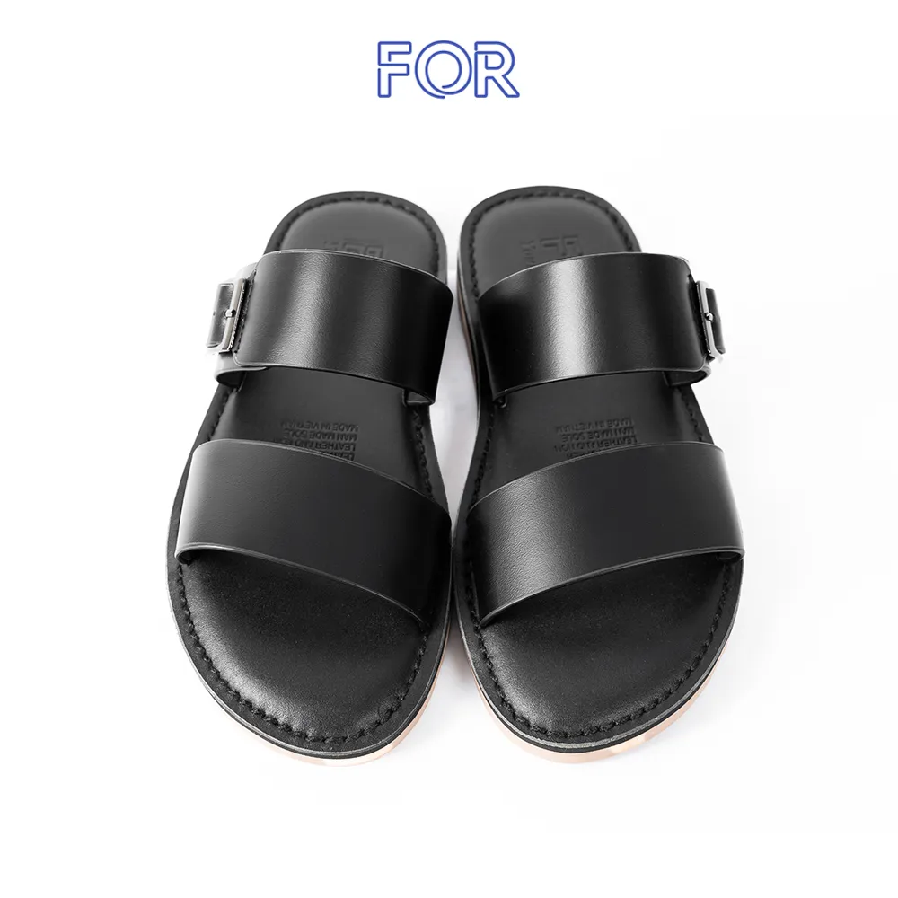 DÉP HAI QUAI NGANG DA BÒ MÀU ĐEN DHQ13