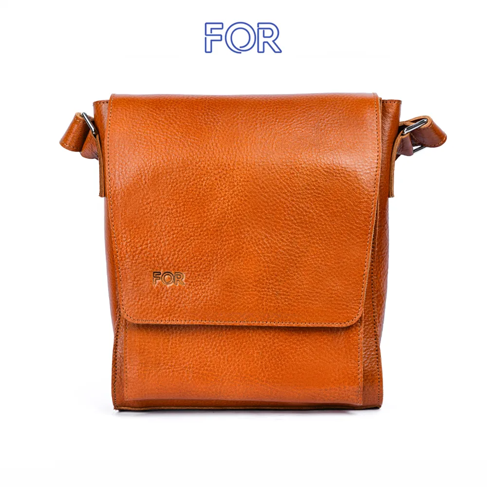 TÚI ĐEO CHÉO DA BÒ MILL MÀU VÀNG BÒ NẮP GẬP TD13