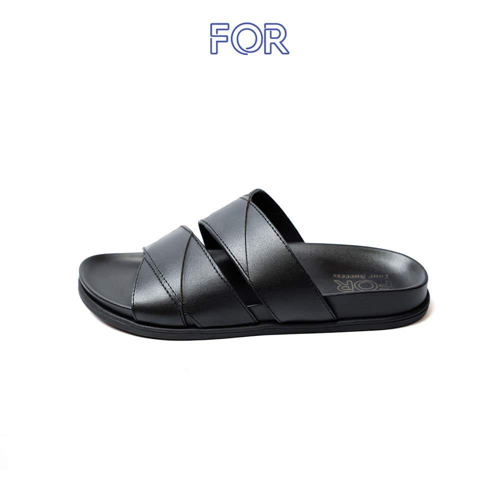 DÉP QUAI DA ĐAN CHÉO MÀU ĐEN DDF16