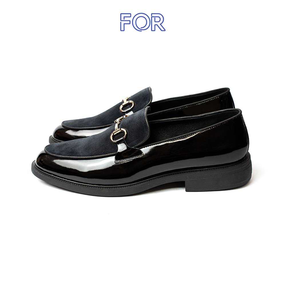 GIÀY SHINNING HORSEBIT LOAFER PHỐI DA LỘN MÀU ĐEN HLF15