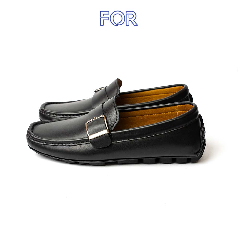 GIÀY LƯỜI MOCCASIN DA BÒ ĐAI DA MÀU ĐEN MF30
