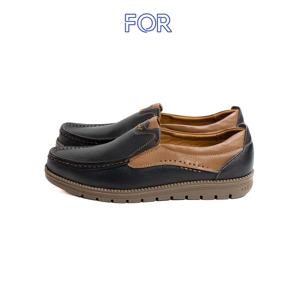 Giày lười FOR da bò màu đen phối đế nâu F01