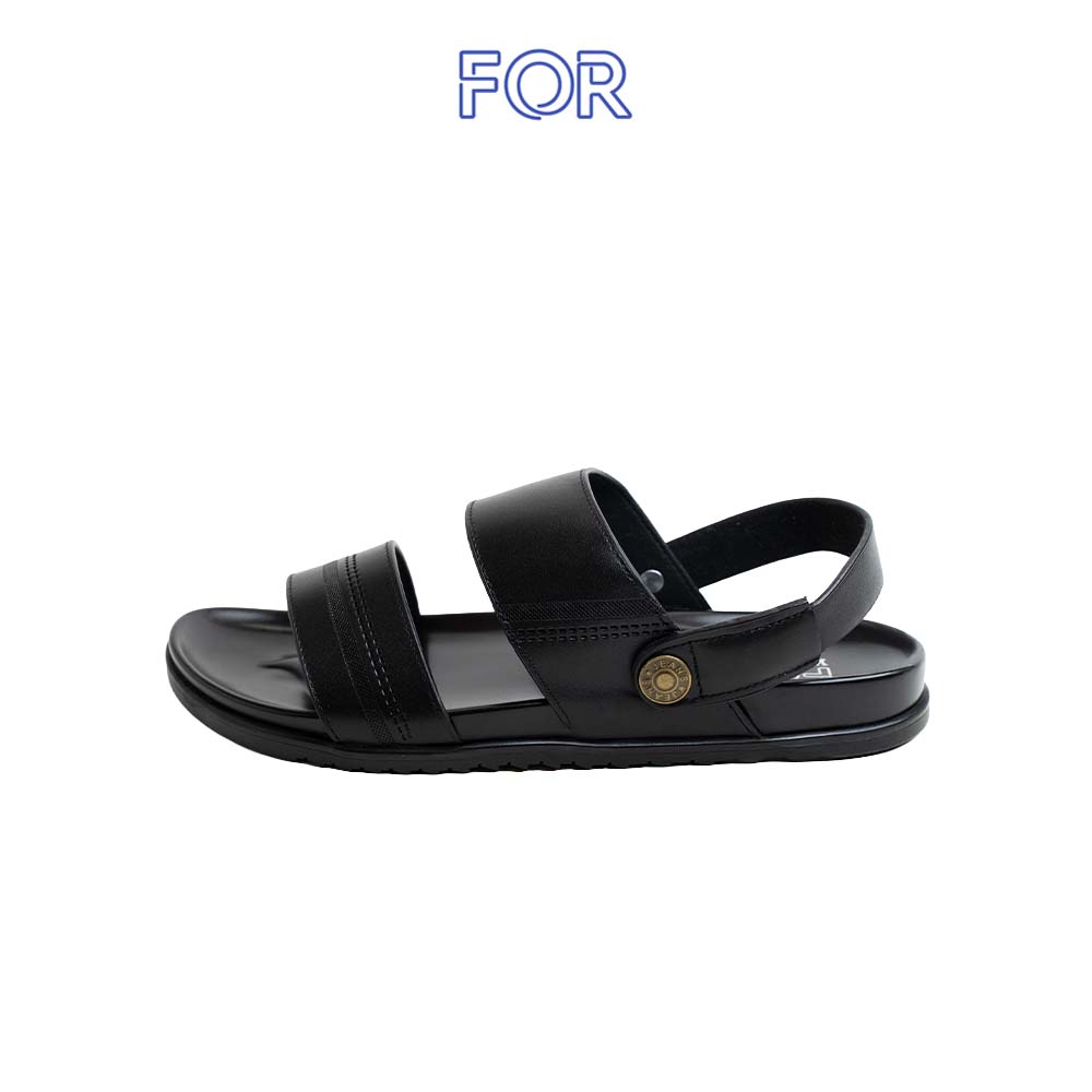 Dép da bò quai hậu họa tiết màu đen SDF07