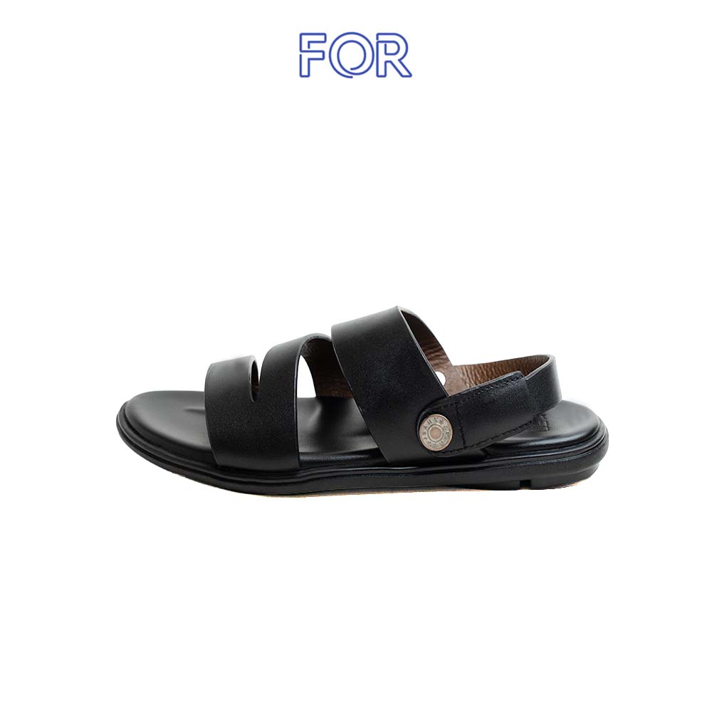 Dép da bò quai hậu đan chéo màu đen SDF03