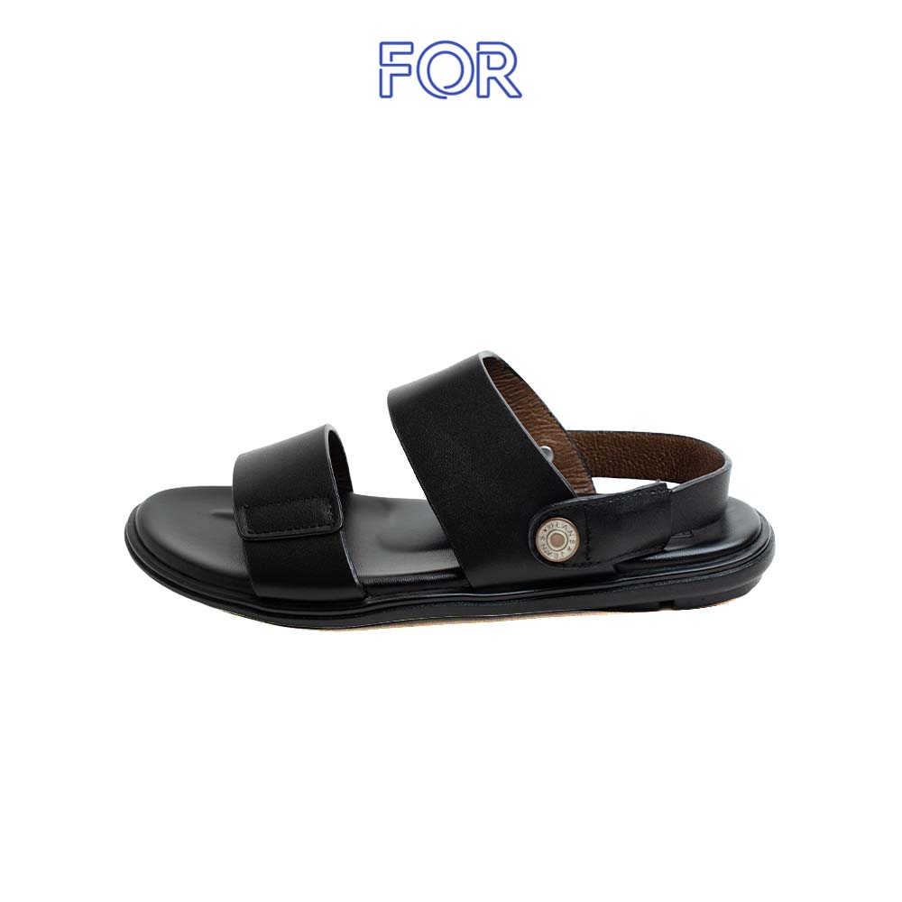 Dép da bò quai hậu màu đen SDF01