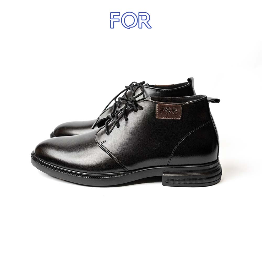 GIÀY ANKLE BOOTS DA BÒ TRƠN MÀU ĐEN BF08