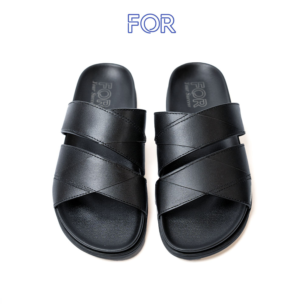 DÉP QUAI DA ĐAN CHÉO MÀU ĐEN DDF16