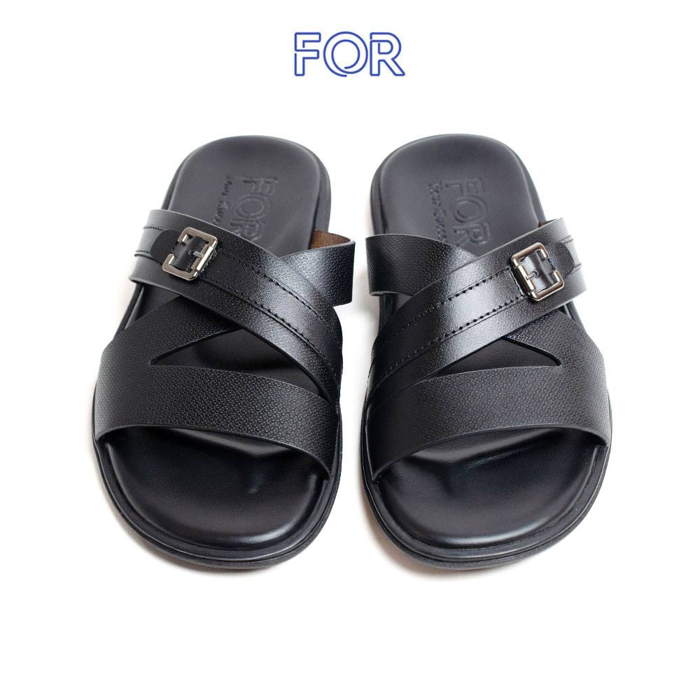 DÉP QUAI DA ĐAN CHÉO DẬP VÂN MÀU ĐEN DDF19