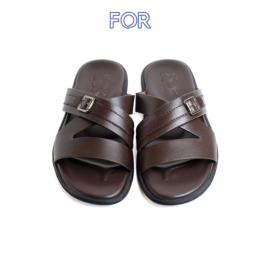 DÉP QUAI DA ĐAN CHÉO DẬP VÂN MÀU NÂU DDF21