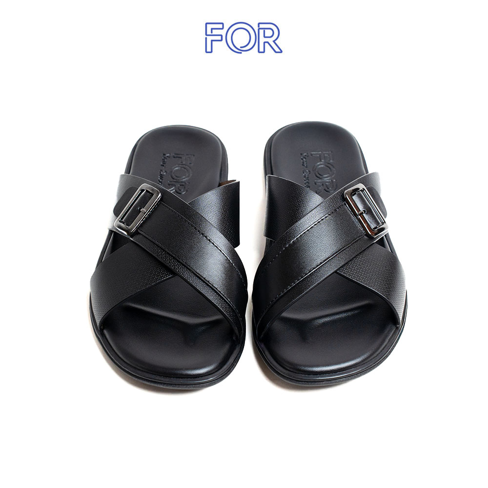 DÉP DA QUAI ĐAN CHÉO CÓ KHUY MÀU ĐEN DDF07