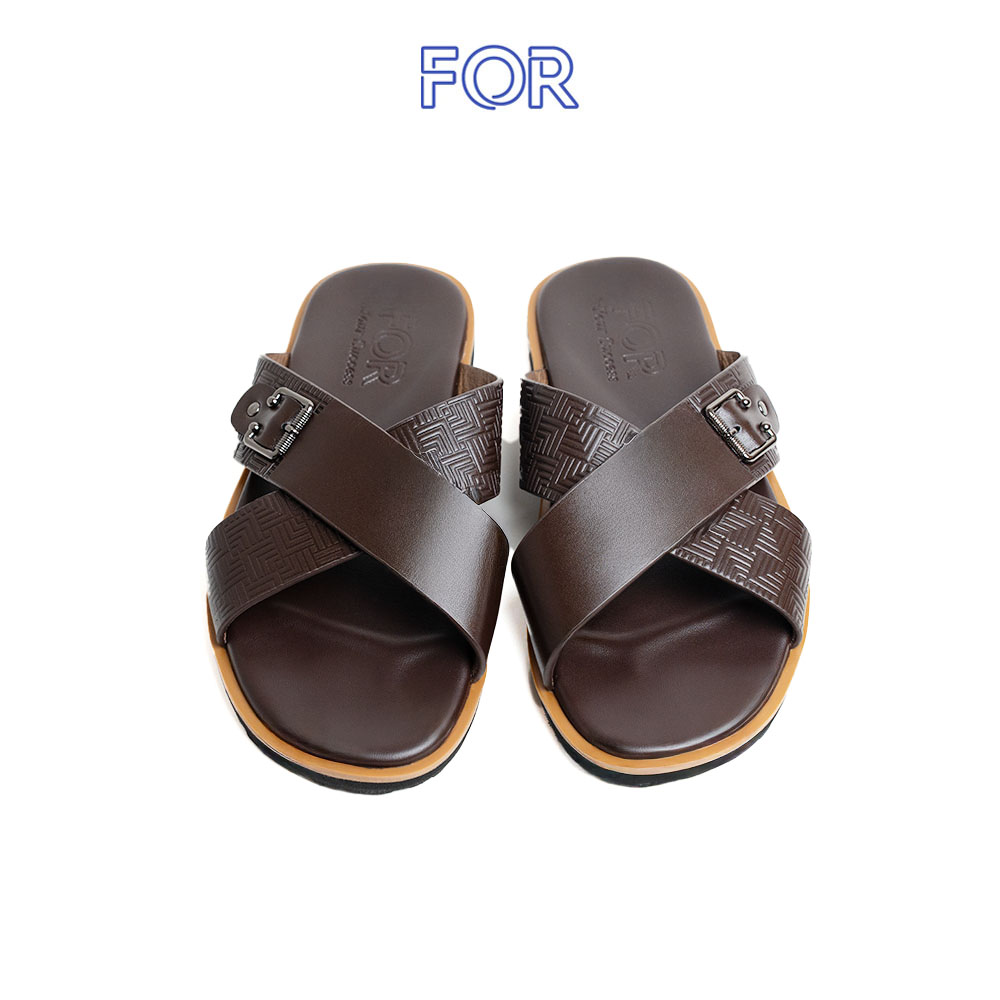 DÉP DA QUAI ĐAN CHÉO DẬP VÂN NỔI MÀU NÂU DDF18