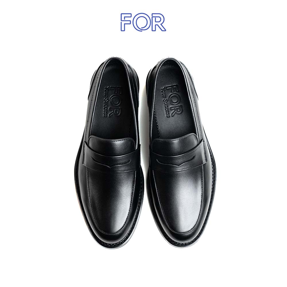 Giày Penny Loafers da bò màu đen phom mũi tròn PLF15