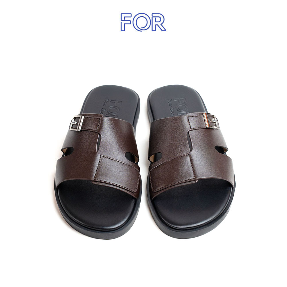 DÉP DA BÒ QUAI NGANG CÓ KHUY MÀU NÂU DQN15