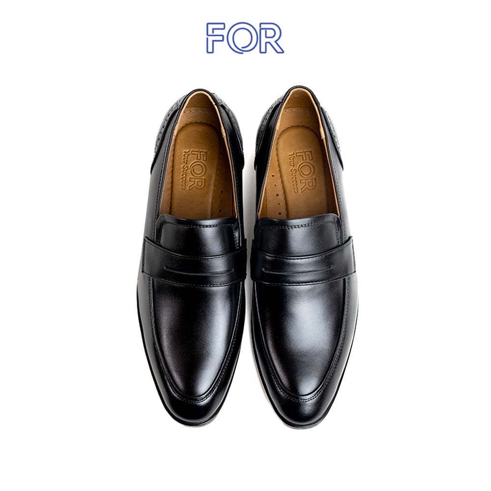 Giày lười Horsebit Loafer da bò màu đen phom mũi nhọn PLF01