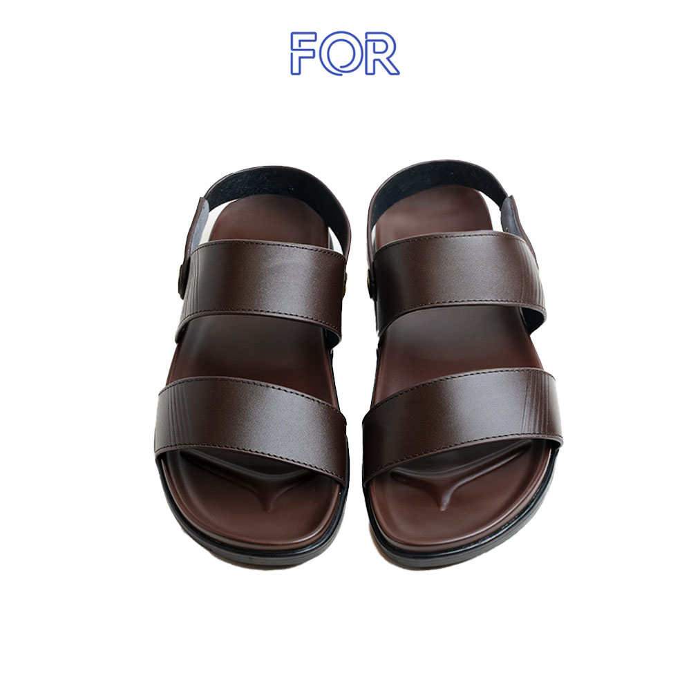 Dép da bò quai hậu họa tiết kẻ sọc màu nâu sẫm SDF08