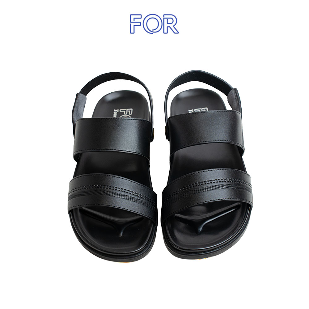 Dép da bò quai hậu họa tiết màu đen SDF07